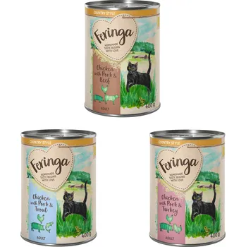 Krmivo pro kočku 24x400g Feringa Country Style Menü – výhodné balení - míchané balení 1: krůta, hovězí, pstruh