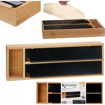 Obraz BAMBUSOVÝ DÁVKOVAČ KUCHYŇSKÝCH POTŘEB A HLINÍKOVÉ FÓLIE, 13x40x7 CM