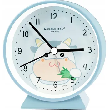 Budík DĚTSKÝ ANALOGOVÝ BUDÍK SE NOČNÍ LAMPA MODRÝ KRÁVA NA BATERIE