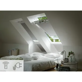 Zatemňující roleta VELUX DML Standard - Stará generace Název: C02 - 55x78cm, Barva vodící lišty: SWL (Bílý lakovaný hliník), Barva rolety.: 1100 (Modrá)