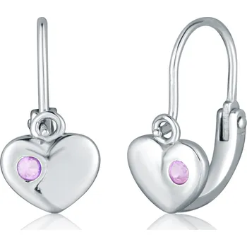 Náušnice Moonlit Dětské stříbrné náušnice srdce s růžovým zirkonem pro nejmenší