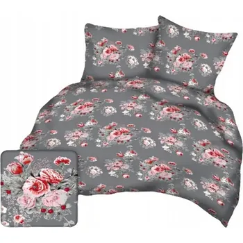 Povlečení Krepové povlečení 160x200 šedé červené květy A124 Krepová kůra 23