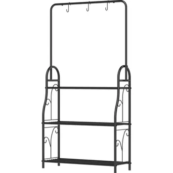 Stojan na květiny Outsunny police na květiny, třípatrová police na rostliny s háčky na zavěšení, kovová police na květináče, vhodná pro vnitřní i venkovní použití, černá barva
