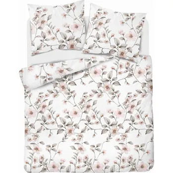 Povlečení Povlečení Satén 220x200 Květiny Béžovo-Růžové
