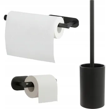 Sada koupelnových doplňků: kartáč, držák na toaletní papír a ručník, černá barva