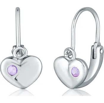 Náušnice Moonlit Dětské stříbrné náušnice srdce s fialovým zirkonem pro nejmenší