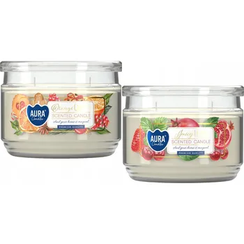 Svíčka Vonná svíčka ve skle BISPOL Aura 30H ŠŤAVNATÉ OVOCE SUŠENKY 2 ks