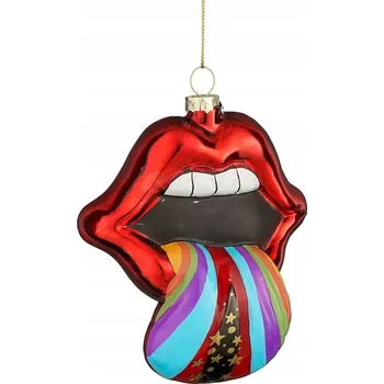 Vánoční dekorace Vánoční Koule skleněná - disco rty červené