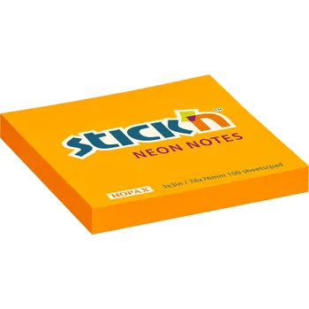 Samolepící bloček Stick´n Samolepicí bločky Stick´n by Hopax - 76 x 76 mm / 100 lístků / neon oranžová 67967