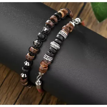 Náramek B-TOP Sada dvou pánských náramků z tmavě hnědých kokosových korálků