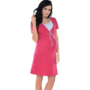 Těhotenská móda Těhotenská a kojicí košile - tmavě růžová/šedá, bavlněná Velikost: 2XL