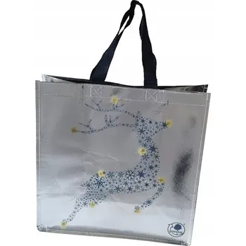 Nákupní taška Nákupní taška PP Jelen stříbrná vánoční 34x34x18cm