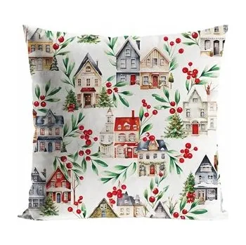 Povlak na polštářek VÁNOČNÍ POVLAK NA POLŠTÁŘ DEKORATIVNÍ 45x45 ZIMNÍ MĚSTEČKO VÁNOCE