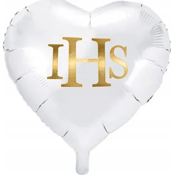 Balónek Balón na přijímání, velké bílé srdce s IHS zlaté