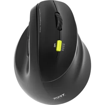 Myš Port Connect Ergo Shape, bezdrátová dobíjecí myš, USB-A/Bluetooth, 2.4GHz, pravoruká, 2400DPI, černá