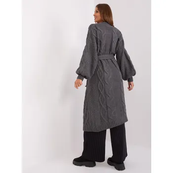 Dámský svetr BADU Tmavě šedý dlouhý svetr s copánky RUE PARIS Barva: Tmavě šedá, Velikost: ONE SIZE