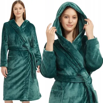 Dámský župan ŽUPAN S S KAPUCÍ VÁZACÍ TEPLÝ MĚKKÝ UNISEX XS PAULO LÁHVOVĚ ZELEŇ