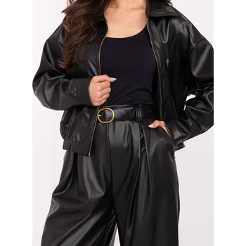 Dámské kalhoty Černé kožené kalhoty RUE PARIS černá 3448606