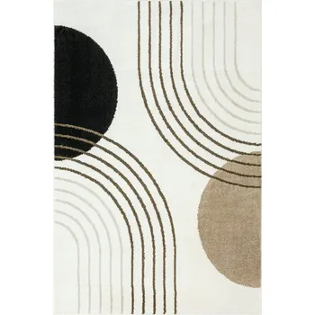 Koberec KOBEREC PŮLKRUH LINKY HLADKÝ GEOMETRIE HNĚDÁ KRÉMOVÁ DO POKOJE CLARA 140x190 cm