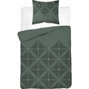 Povlečení Saténové Povlečení 140x200 lahvově zeleň s geometrickým vzorem