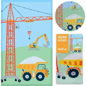 Prostěradlo Ručník do školky 30x50 Kids modrý bagr jeřáb bavlněný