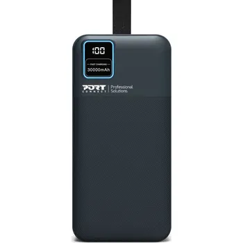 Powerbanka Port Connect powerbanka 30 000 mAh, LCD displej, USB-A QC / USB-C / Micro USB, černá