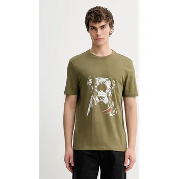 Pánské tričko Bavlněné tričko HUGO Dubrox pánské, zelená barva, 50553779 77X, vel. XL