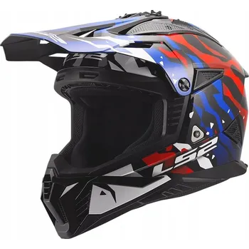 Helma na motorku LS2 MX708 FAST II GROTESK BÍLÁ MODRÁ ČERVENÁ helma enduro cross quad atv S