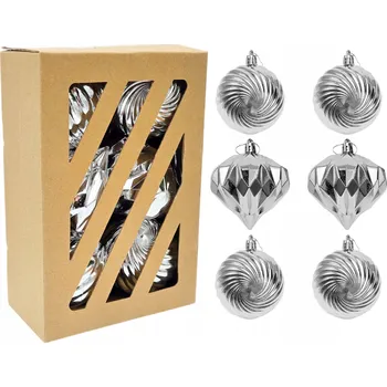 Vánoční dekorace VÁNOČNÍ BAŇKY VÁNOČNÍ OZDOBY NA STROMEČEK TVARY DIAMANTY CIBULE STŘÍBRNÉ 6 Ks