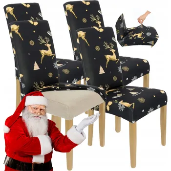 Potah na židli 4 KS VÁNOČNÍ POTAH NA ŽIDLI SVÁTEČNÍ DEKORACE ELASTICKÉ POTAHY