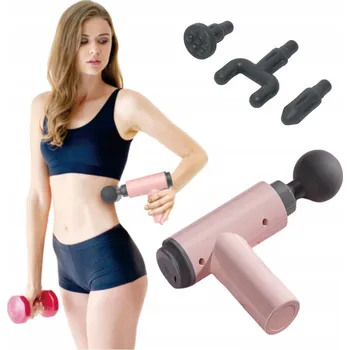 Masážní přístroj MASÁŽNÍ PISTOLE RŮŽOVÁ MASSAGE GUN MASÁŽNÍ PŘÍSTROJ NA ZÁDA, TĚLO A CHODIDLA + 4 NÁSTAVCE