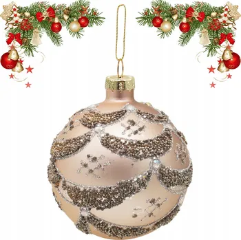 Vánoční dekorace VÁNOČNÍ KOULE SKLENĚNÁ OZDOBA ZÁVĚS NA STROMEČEK RŮŽOVÁ STŘÍBRNÉ VOLÁNKY 8cm