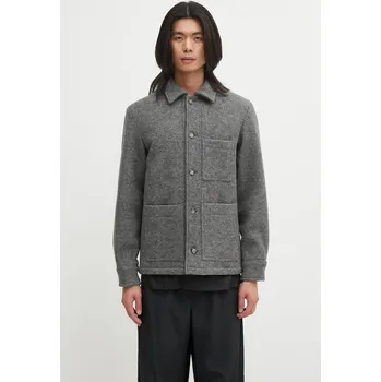 Vlněná bunda A.P.C. veste emile logo šedá barva, přechodná, WVBEH.H32029 90X, vel. XL