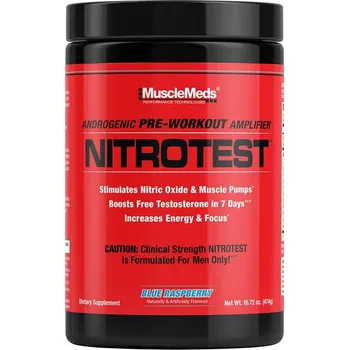 Anabolizér MuscleMeds Nitrotest Předtréninkový booster s účinkem na zvýšení hladiny testosteronu (474 g, Modrá malina)