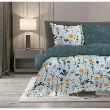 Povlečení Povlečení 220x200 Elegantní šedé tyrkysové žluté květiny oboustranné