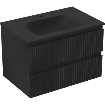 Koupelnový nábytek Mexen Rivel koupelnová skříňka 70 cm s umyvadlem Vela, 2 zásuvky, drážkovaná, černá matná - 91A20-07047-2-BFF71-W23M71 Skříňky s umyvadlem