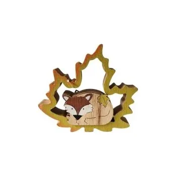 Figurka liška v listu / ježek dřevo