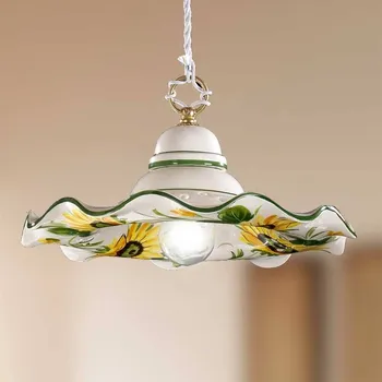 Ceramiche Závěsné světlo GIRASOLA, venkovský půvab 32 cm bílá, žlutá, zelená 1 x 100 W - Doprava zdarma