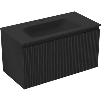 Koupelnový nábytek Mexen Rivel koupelnová skříňka 90 cm s umyvadlem Vela, 1 zásuvka, drážkovaná, černý mat - 91A20-09047-1-BF71-W23M71 Skříňky s umyvadlem