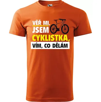 Pánské tričko Sablio Tričko s potiskem Věř mi, jsem cyklistka - oranžové 4XL
