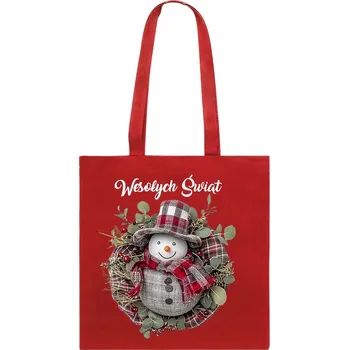 Obraz BAVLNĚNÁ TAŠKA červená s potiskem vánoční věnec
