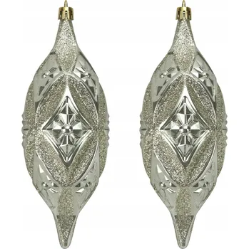 Vánoční ozdoba Sada 2 podlouhlých plastových baněk zeleno-zlaté barvy 3608