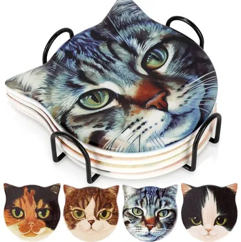 4x Podložka POD HRNEK sklenici šálek keramická podložka na stůl KOT