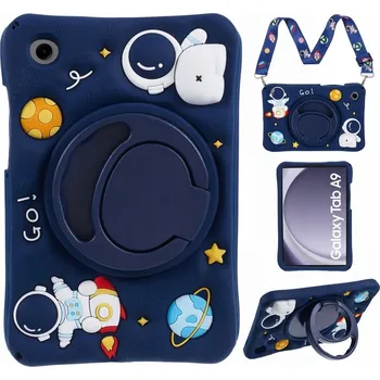 Pouzdro na mobilní telefon Pouzdro pancéřové pro děti Samsung Galaxy Tab A9, tmavě modré s popruhem