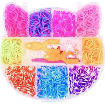 Kreativní sada na výrobu šperků 600 kusů Balení ve tvaru kočky Barevné gumičky Guma a plast S příslušenstvím pro náramky, náhrdelníky a ozdoby