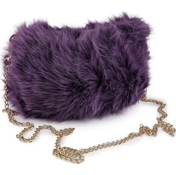 Kožešinová kabelka s kovovým řetízkem 24x19 cm, barva 5 fialová