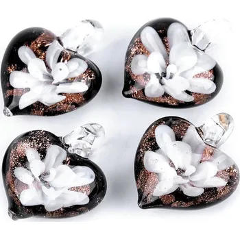 Náramek Skleněný přívěsek srdce 21x21 mm, malé, 12 bílá