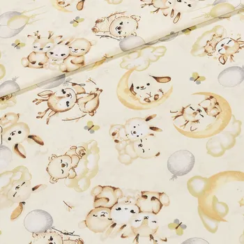 Bavlněné plátno dětské POLO hnědý medvídek na měsíčku na smetanové š.160cm (látka v metráži)