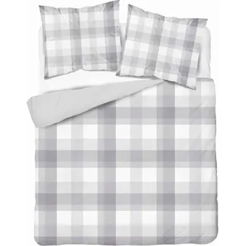Povlečení SADA POVLEČENÍ 160X200 Detexpol MIKROVLÁKNO Bílo-šedá Mřížka