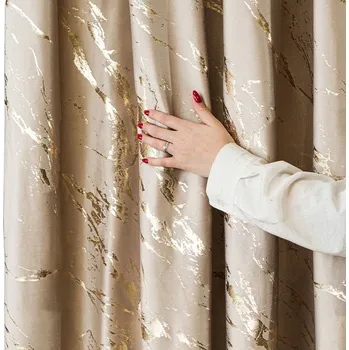 Obraz Závěs MARMA 140x250 cm, tmavě krémová, zlatý potisk